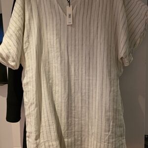 Banana Republic White and Blue Striped Linen Dress